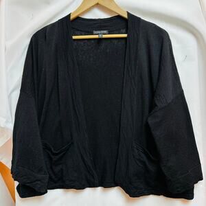 Eileen Fisher black organic linen blend open-front cardigan Petite Medium/Large